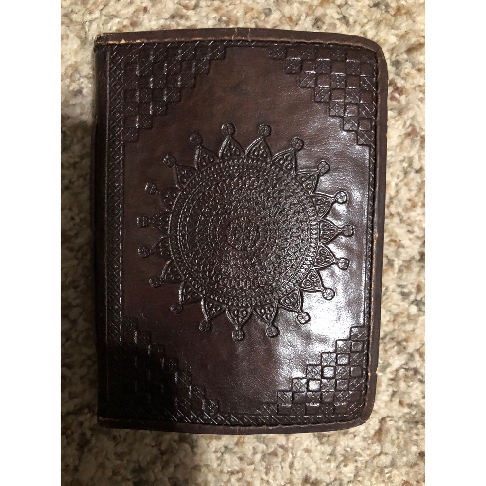 Vintage Embossed Leather Journal Handmade Deckle Edge Paper Mandala Brown